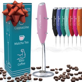 Elementi Electric Pink Milk Frother Handheld - Mini Whisk for Coffee, Matcha and Drinks - Portable Frother & Mixer with Stand (Pastel Pink)