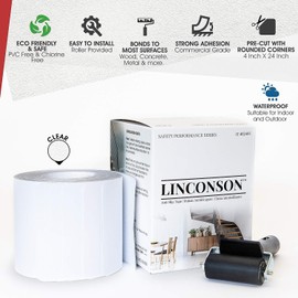 linconson | 4” x 40” | Clear Slip Resistant Stairs Tread Grip Tape (15 Pack) Anti Slip Strips-PVC Free | Easy Install Roller Included