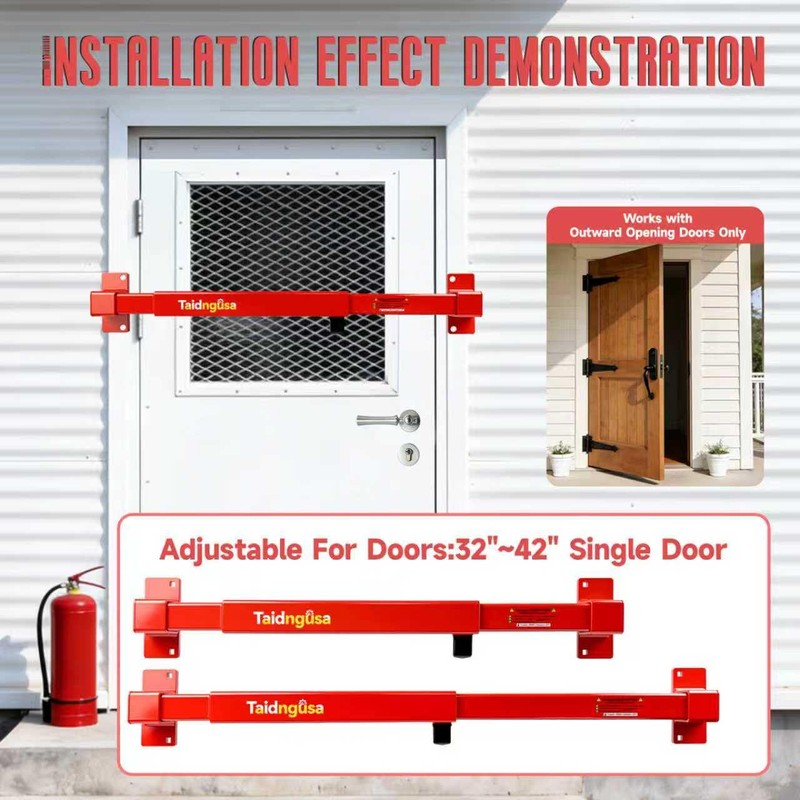 Door Security Bar - 32"-42" Adjustable, 2500 lbs, Keyed Lock
