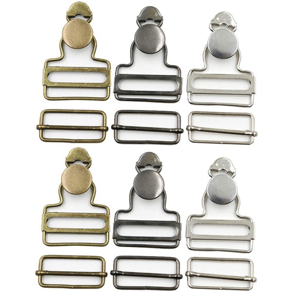 6 Sets Overall Buckles Metal Suspender Replacement Buckles with Rectangle Buckle Slider and No-Sew Buttons for Overalls Bib Pants Trousers Jeans (38 MM)