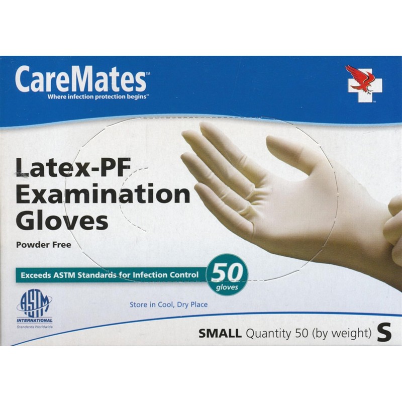 CareMates Latex Medical Exam Gloves, Powder Free, Extra Strong, 5