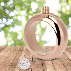 Stainless Steel Hip Bottle Bracelet, Unique Hollow Round Design, Best Gift for Friends (Light Rose Gold)