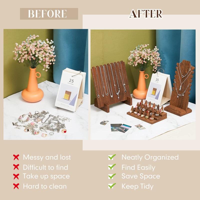 Jerify 4 Pieces Wood Necklace Display Holder Wood Plank Necklace