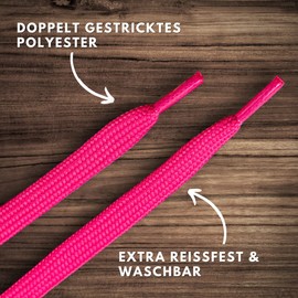 LaceHype 2 Pairs of Premium Shoelaces, Flat, Tear-Resistant, 10 mm Wide, Replacement Polyester Shoelaces for Trainers, Sports Shoes (Neon Pink, 100)