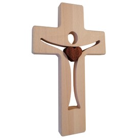 Kaltner Präsente Gift idea - wall cross real beech and mahogany wood cross crucifix for wall 20 cm modern