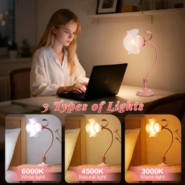 Flower Desk Lamp, 3 Color Modes LED Reading Light,Silicone Flexible Arm Book Light for Reading, Cute Bedside Table Lamp Bedroom Living Room Decor, Perfect Mother's day Valentine‘s Birthday Gift