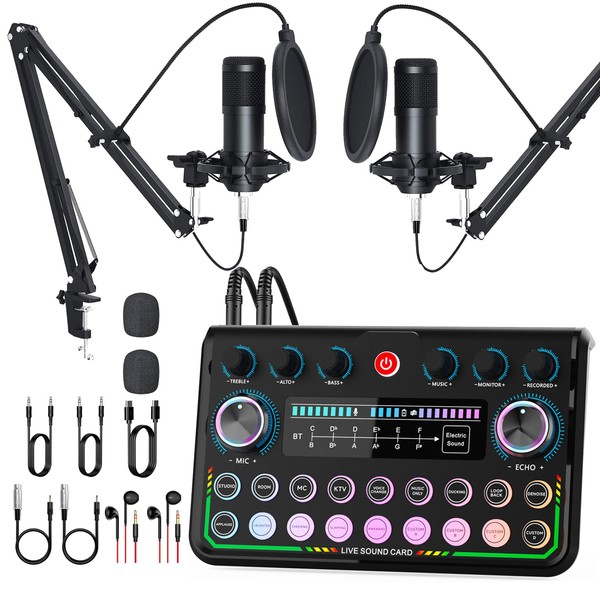 Podcast Equipment Bundle for 2, Audio Interface with Studio Condenser