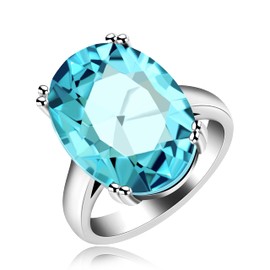 Uloveido Created Topaz Ring Big Light Blue Stone Solitaire Cocktail Rings for Women Platinum Plated Simple Design Fashion Birthday Wedding Jewelry Ring Gift for Girls Size 10 Y2165