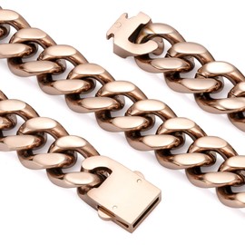 ROWIN&CO Men's Miami Cuban Chain Necklace Rose Gold Plated 16mm Chunky Stainless Steel Cuban Curb Link Collar, Hypoallergenic Hip Hop Jewelry, 20-30 Inch, Gift Box