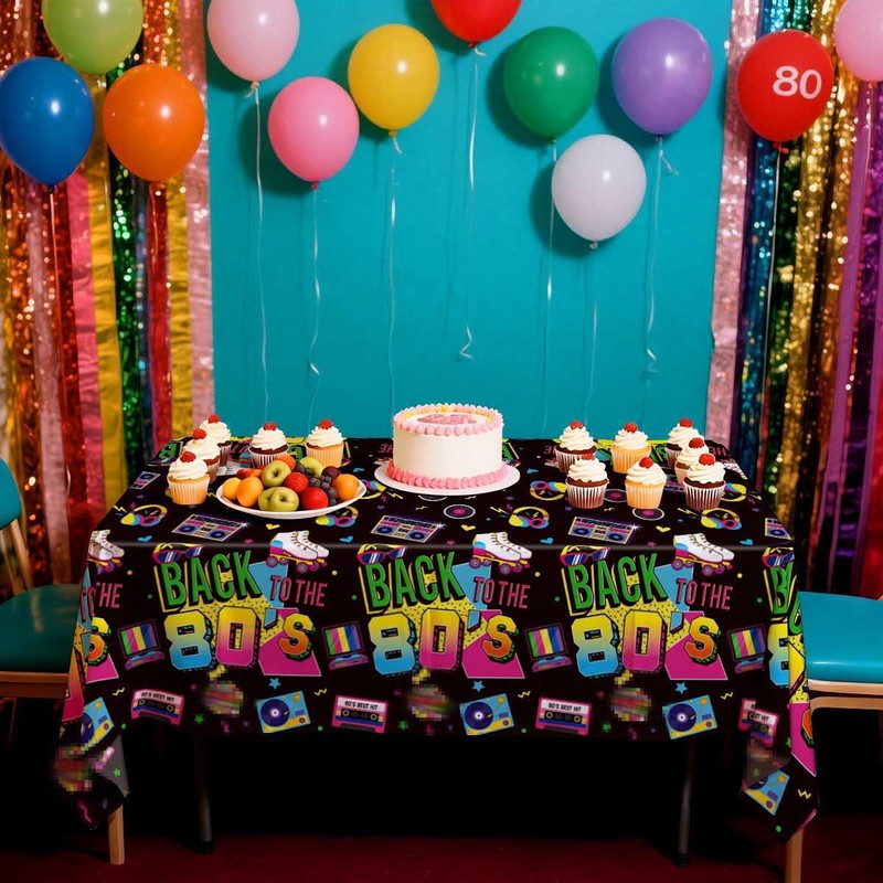 4 Pcs 80s Tablecloths Plastic Back to the 80's Birthday