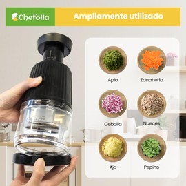 CHEFOLLA Nueva Mini Picadora de Verduras, Rallador de Ajos, Cortador de Verduras Prensadora, Manual 1 Vez De Presión Para 6 Cortes, Para Verduras, Cebollas, Nueces, Ensaladas, Apto para Lavavajillas