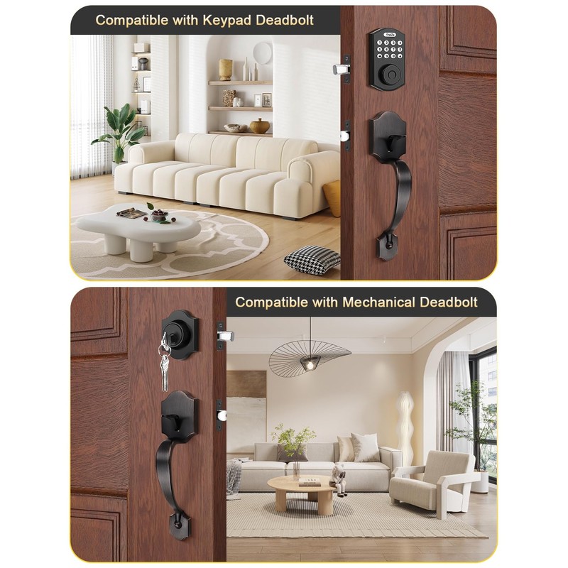 Tinewa Single Cylinder Exterior Handleset, Keyless Front Door Handle with