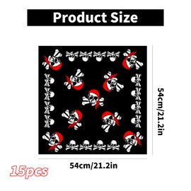 FENGQQKJ Pirate Bandana Skull Bandana Black Headscarf Pirate Captain Headscarf with Skull Headband Double-Sided Motif Pirate Handkerchief Pack of 15 for Party Favours Pirate Theme, black