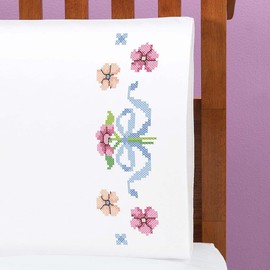 Herrschners Blooming Blossoms Pillowcase Pair Stamped Cross-Stitch