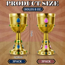 Suclain 6 Pcs Medieval Molded Crown Goblets 8 oz Gold Jeweled chalice Vintage Plastic Goblet King Queen Party Chalice Medieval Party Decorations for Carnival Drinking Supplies