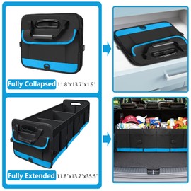 AOPHY Trunk Organizer for Car, Car Storage Organizer with 2 adjustable straps, 95L Large Capacity Cargo Organizer for Suv, Truck, Sedan, Waterproof Portable Car Organizers for Women Men（Blue）