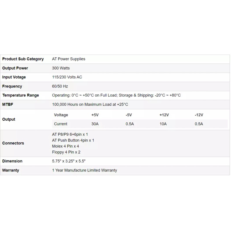 Athena Power AT Power Supply P8 P9 6+6 Pin Push