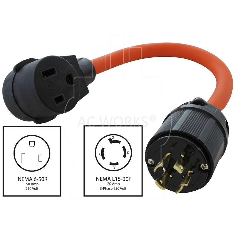 AC WORKS 6-50 Welder Adapter (L15-20 20A 250Volt 3-Pase Locking