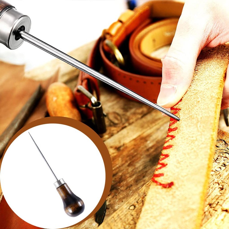 Awl Stainless Wood Handle Sewing DIY Stitching Craft Hole Punching