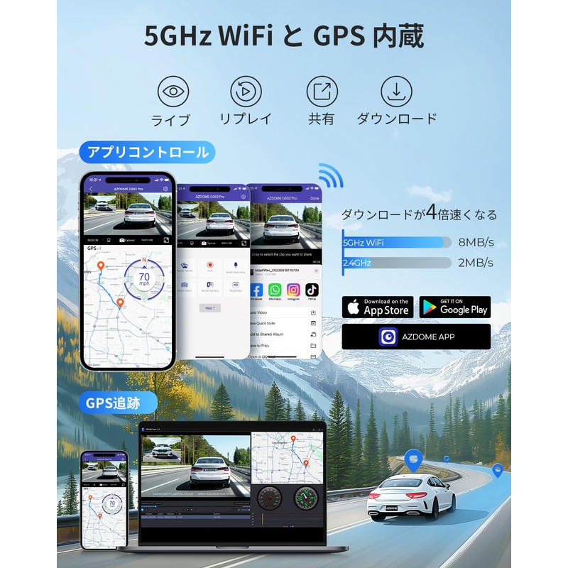 AZDOME GS63Pro Dash Cam, Front and Rear Camera, 4K +