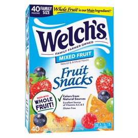 Welch's Fruit Snacks, Mixed Fruit Snack Box, Stocking Stuffers, Gluten Free, 0.8oz Snack Packs (Pack of 40)