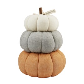 Mud Pie, White, Gray, Orange, Three Stack Pumpkin Table Sitter, 15" x 10" Dia, Assembled