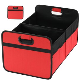 Simple Deluxe Car Trunk Organizer, 2 Compartments Collapsible Trunk Storage, Anti-slip Design, Made of Waterproof 600D Oxford Polyester, Suitable for SUV, Minivan, Truck, Standard Size, Red New