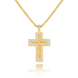 Melhill Cross Necklace Gold Plated Titanium Steel Zirconia Gemstone Hypoallergenic Elegant Christian Religion Faith Unisex