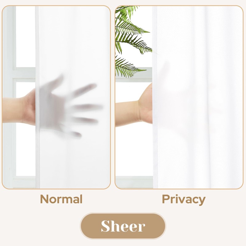 HOMEIDEAS Non-See-Through White Privacy Sheer Kitchen Curtains, 30 X 36