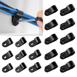 240 Pcs R Type Cable Clips, 5 Sizes P Clips,Cable Nylon Cable Clips Black Cord Holder Plastic Cable Organiser for Electrical Cable Wire Conduit Fixings Wire Clamps Cable Management.