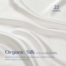 RENESSY Organic Silk Pillowcase - 100% Organic Mulberry Silk, 22 Momme, Naturally Hypoallergenic, Promotes Hair and Skin Health, 1 Piece (Standard Size 20x26 Inches, Natural Silk Off-White)