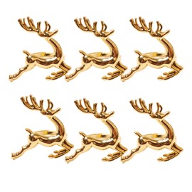 CosyAurora Christmas Napkin Rings Set of 6, Napkin Buckle Xmas Party Dinner Table Decorations (Golden Reindeer, 6PCS)
