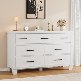 Dresser for Bedroom with 7 Drawers, Modern Chest of Drawers Closet with Metal Handle, Wooden Dresser Organizer, for Bedroom, Living Room