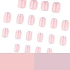 Ombre French Tip Press on Nails Short Square Fake Nails Purple Gradient False Nail Acrylic Artificial Stick on Nail for Women 24Pcs
