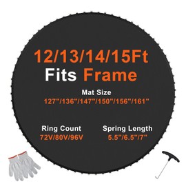 VEVOR Replacement Trampoline Mat, Jumping Mat Fits 15ft Frame, Universal Jumping Mat for 15ft Round Trampoline, Reinforce UV-Resistant Mat with Spring Tool & Durable V-Rings, Fit 6.5" Spring Length