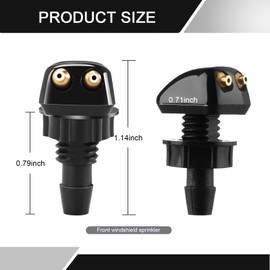 Fluher 2 PCS Car Front Windshield Water Spray Nozzle, 0.7" x 1.14" Double-hole Straight Column Strong Pressure Nozzle, Universal Modification Accessories, Suitable for Most Car Models (Black)