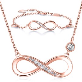 Billie Bijoux 925 Sterling Silver Necklace Bracelet One Sets Forever Love” Infinity Heart Love Jewelry Sets White Gold Plated Diamond Women Necklace