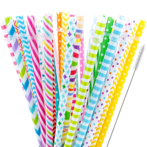 40 Pieces Colored Reusable Drinking Straws 9" Hard Plastic Long Replacement Straw for Mason Jar Tumbler Family Party Supplies With Cleaning Brush (Solid Style)