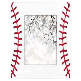 FengQuGou 8x10 in Picture Frame Baseball Red White Stitching, Solid Wood With Mat Wooden Photo Frames, Photo Frames for Wall Mounting or Standing Table Top Family Baby Grandma Office Hotel Decoration