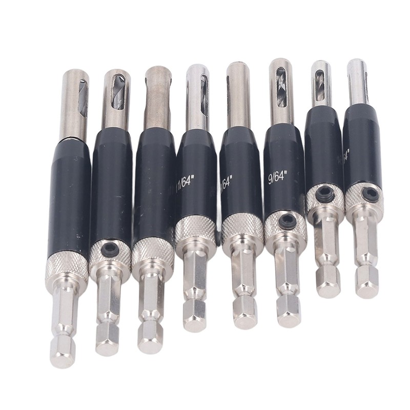 8Pcs Self Centering Hinge Drill Bit Black Hex Shank Hinge