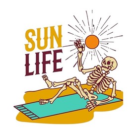 Sun Life Skeleton Beach Towel Vinyl Decal Sticker, Summer Fun Design,SUV, Van, Window, Bumper, Wall, Laptop, Tablet, Cup,Tumbler Or Any Smooth Surface
