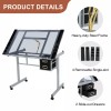 Segawe Rolling Drawing Drafting Table Tempered Glass Art Craft Work