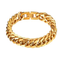 Prosteel Wrist Chains for Men Square Bracelet Gold Plated Stainless Steel Mens Bracelets Boy