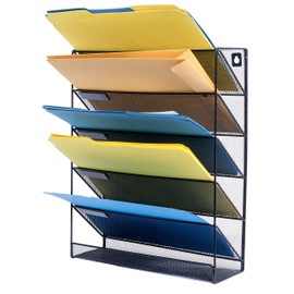 Blue Summit Supplies Organizador de archivos de pared de 5 bandejas, organizador de malla metálica con 5 bandejas, perfecto para clasificar el correo 