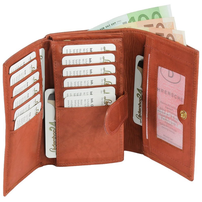 Ledershop24 RFID Women's Leather Wallet Women's Purse – Long Rust