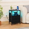 Yoobure Nightstand with Charging Station, LED Night Stand with Fabric