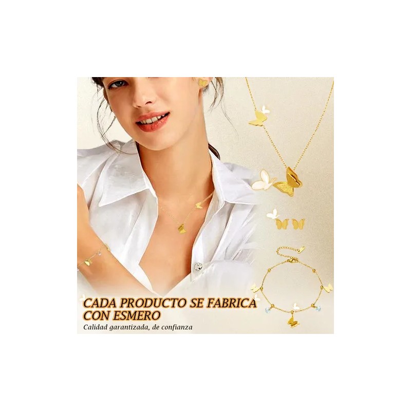 Collar De Oro 18k Mariposas Dije Pulsera Aretes Joyeria Dorado