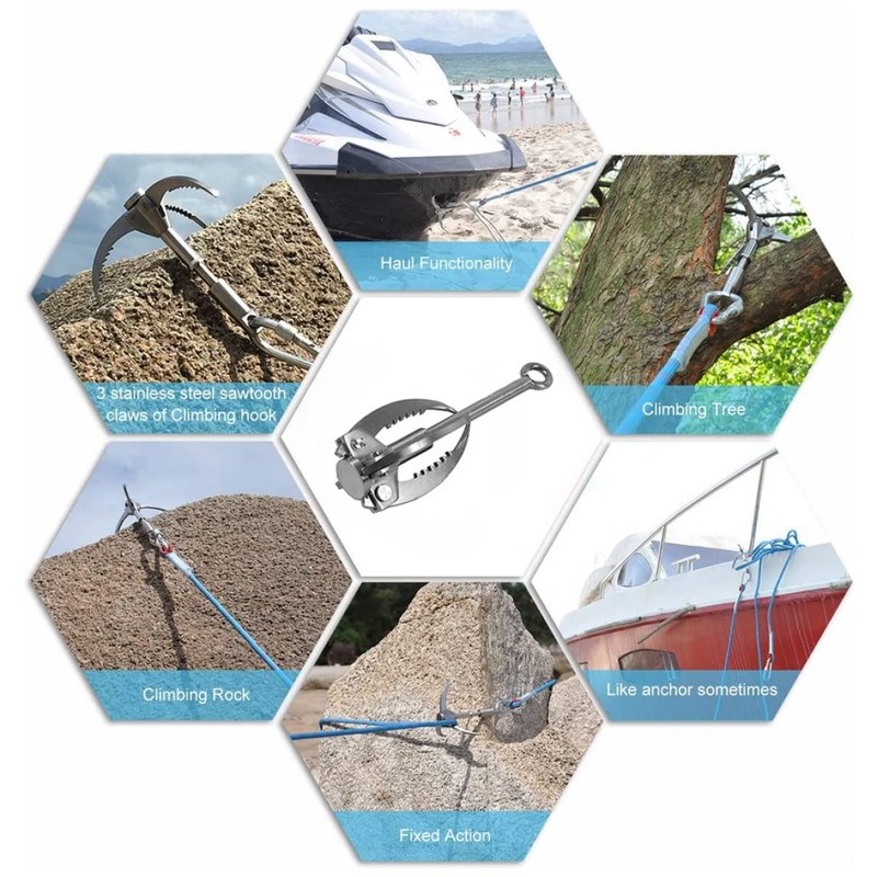 Grappling Hook, Stainless Steel Folding Grappling Hook Rock Climbing Claw