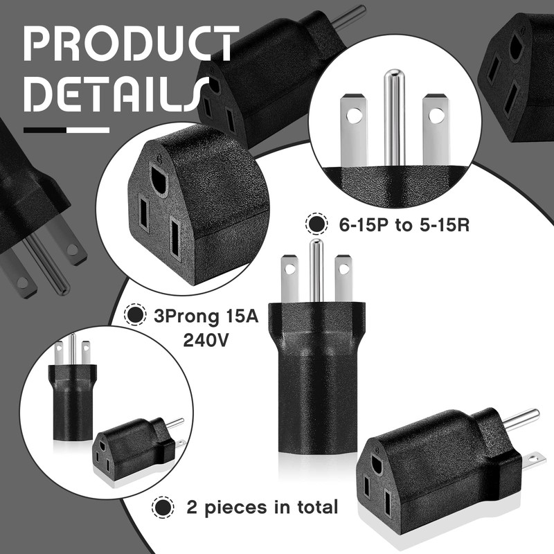 Flutesan 2 Pieces 6-15P to 5-15R US Plug Adapter 3