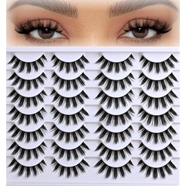 APCYUST Manga Lashes Wispy Spiky Anime Eyelashes 14 Pairs Doll-Eye Wet Look Cat-Eye Strip Lashes Faux Mink Manhua Eyelash Manga Look Reusable Manhwa False Eyelashes for Beginners